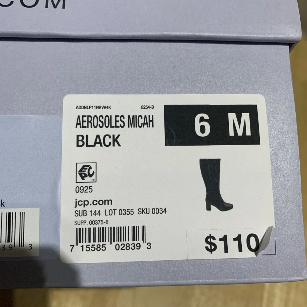 Aerosoles Micah A0303-BLK Tall Boots Womens US 6M Black Faux Leather Knee-High